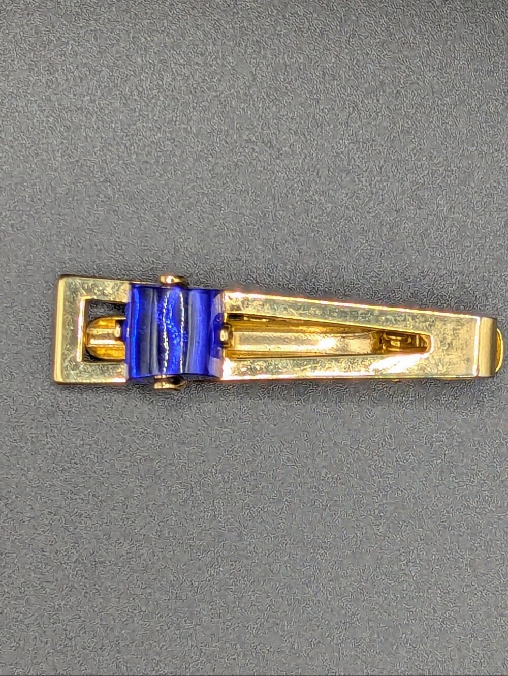 Gold Tie Clip with Blue Enamel Accent